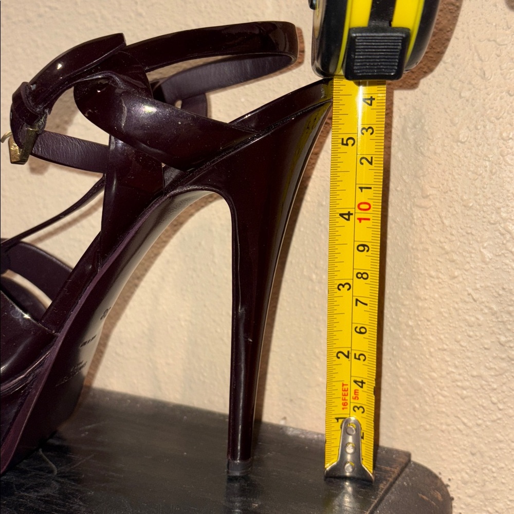 Yves Saint Laurent Burgundy Patent Leather T-Strap Platform Heels - Picture 12 of 13
